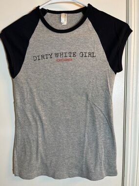 Vintage American Apparel Gray & Black Raglan Tee with 'Dirty White Girl' Graphic